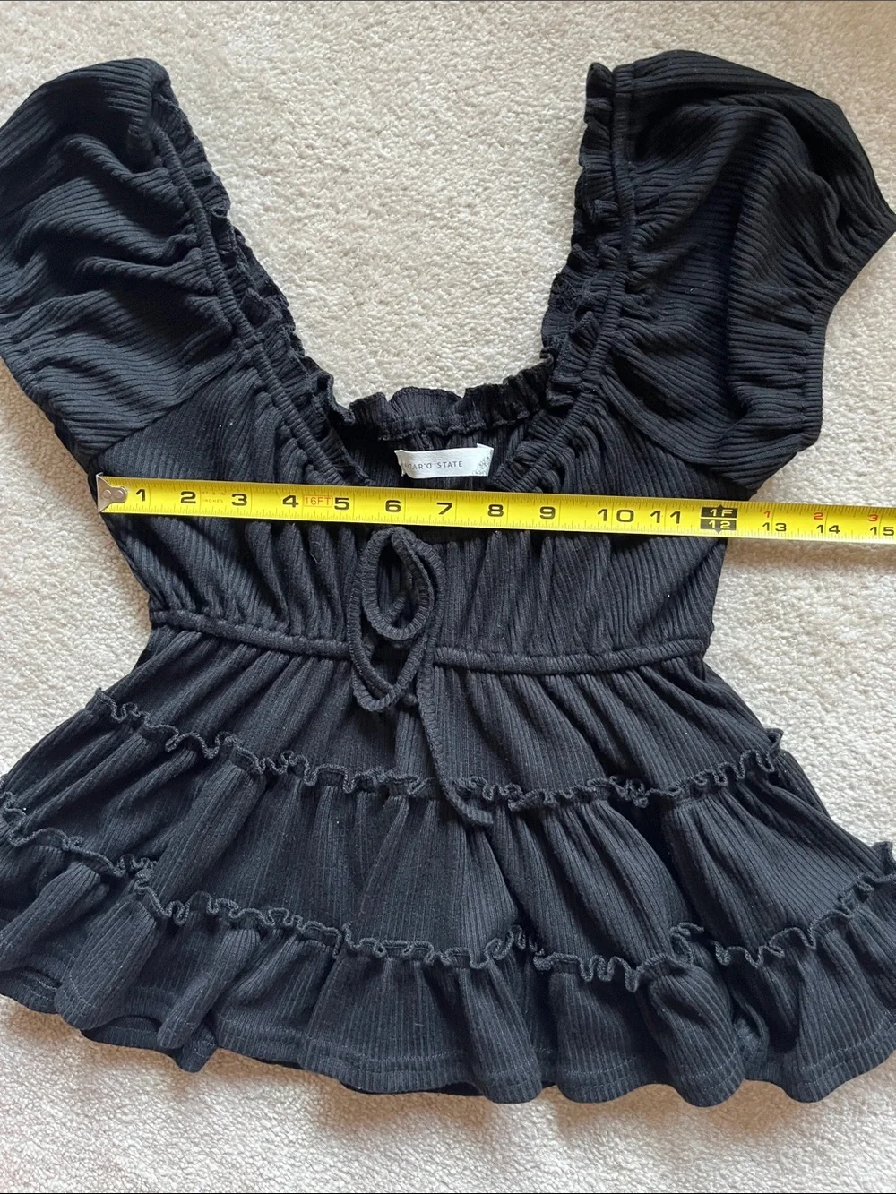 Altard state Black Ruffle Peplum Square-Neck Blouse